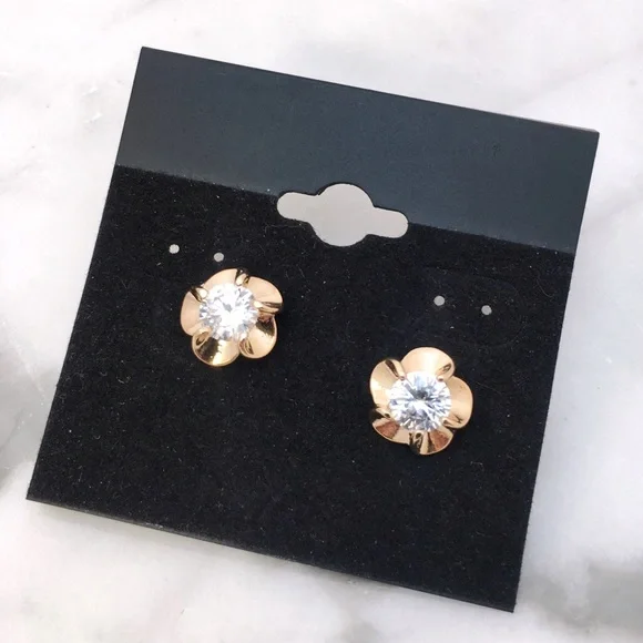 Elegant Minimal Gold & CZ Earring Studs - Picture 3 of 5